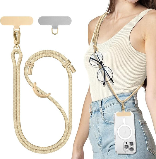 SURPHY Phone Lanyard, Adjustable Phone Strap Crossbody with 2 Pack Cell Phone Tether Tab, Premium Metal Buckles, Skin-Friendly, Universal Cell Phone Lanyard Crossbody for Women and Men, Khaki