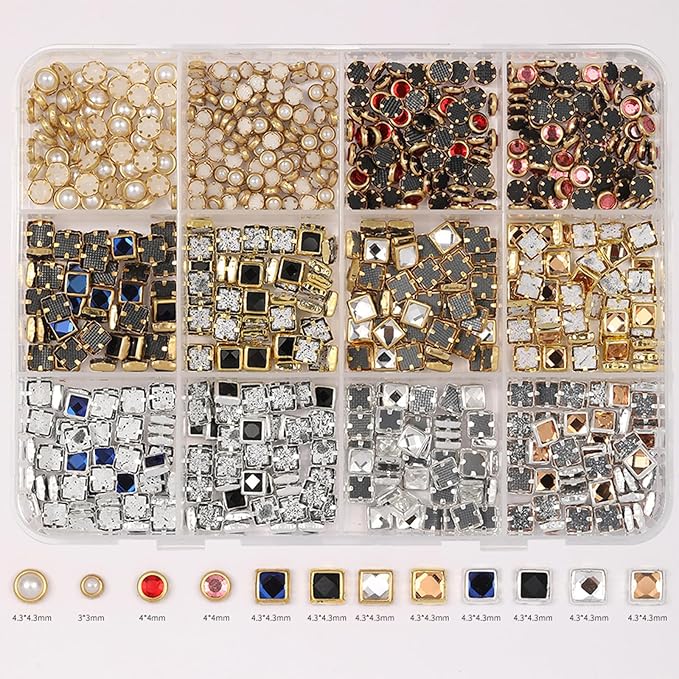Luxury 3D Nail Art Charms Rhinestones, CYHYII 1 Box Metal Jewelry Nail Decoration Mixed Styles Colors Shiny Diamonds Vintage Pendants Nail Gems for Nail Decoration