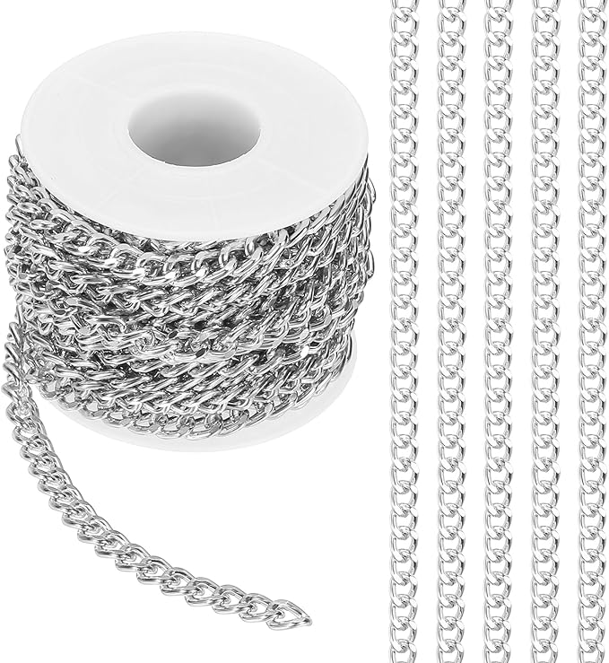 PATIKIL 16.4Ft Aluminium Curb Chains Twisted Links, 7.5x5.5mm Curb Chain Spool Jewelry Making Chains Craft Chain for Necklace Bracelet Earring, Silver