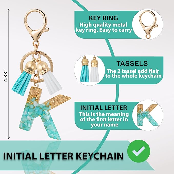 Initial Letter Keychain Cute Resin with 2 PU Tassel, Letter Keychain for Backpack Charms, Initial Keychains for Women