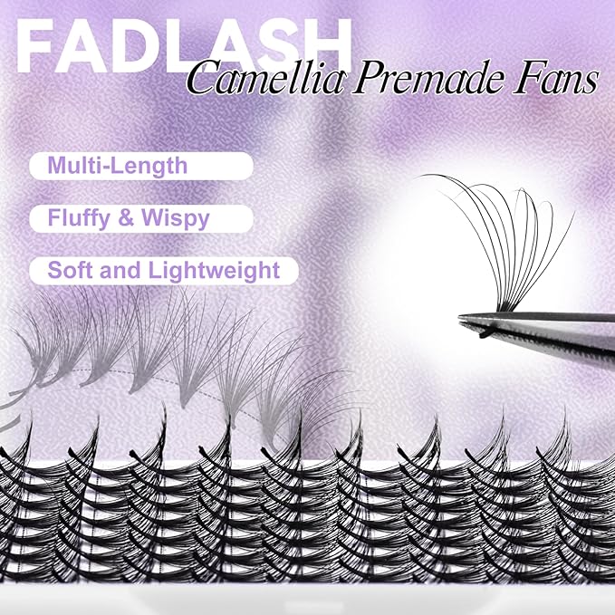 FADLASH Premade Lash Fans Multi Length Hybrid Volume Premade Easy Fans 0.07 Thickness D Curl 10D Multi Length 10-12-14mm Camellia Natural Eyelash Extensions (10D-0.07-D, Camellia 10-12-14mm)