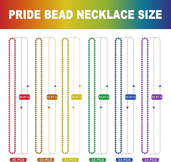 EOBOH 200PCS Pride Accessories, LGBTQ Pride Beads Necklace Accessories, 6 Kinds of Metallic Beads Necklace Bulk, Gay Lesbian Pride Necklace, Costumes Decor for Pride Month Parade Throws Party Favors