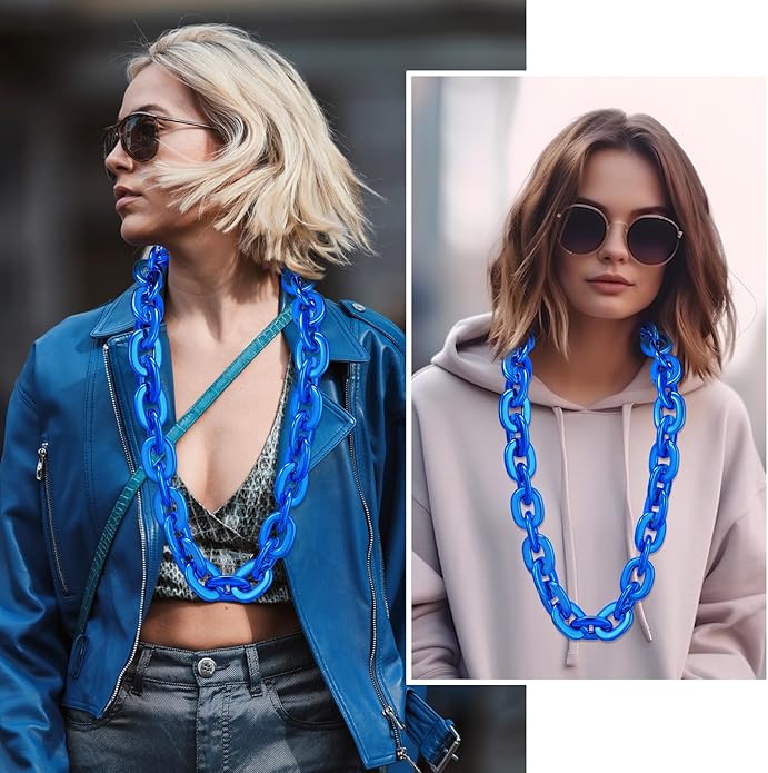 Remuuly Plastic Chain Necklace Chunky Big Fake Necklace Hip Hop Rapper Giant Turnover Chain Costume for Halloween