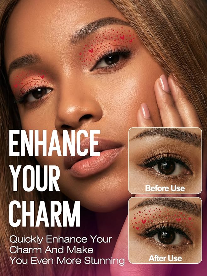 Valentine's Day Eye Speckles & Glitter Freckles Makeup Patches with Red Heart Designs, Cute Makeup Accessories for Women, Cosmetic Glitter for Face(6 Pairs)