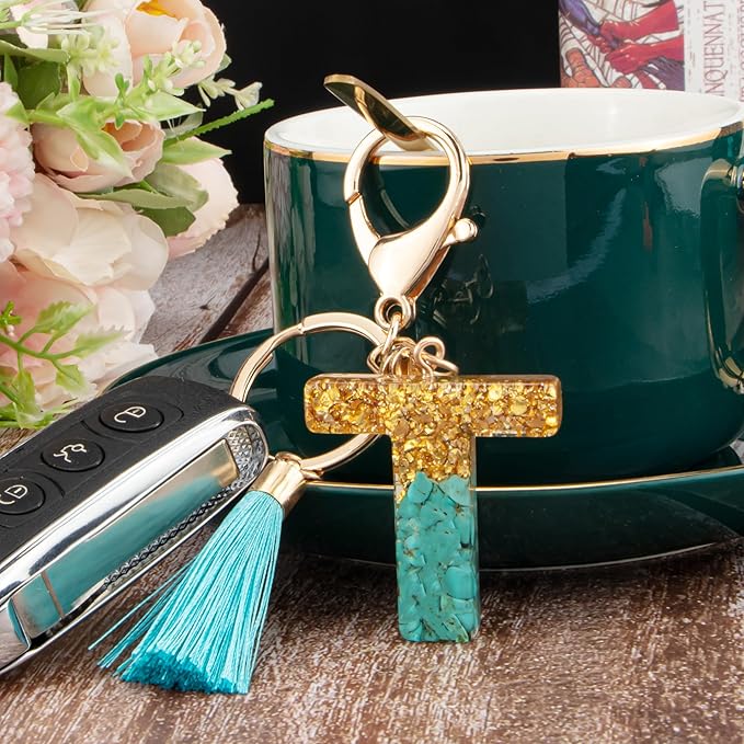Suweibuke Cute Pink Key Chains for Women Girls, Initial Letter Keychains with Tassel, Charms for Key Purse Handbags Backpacks