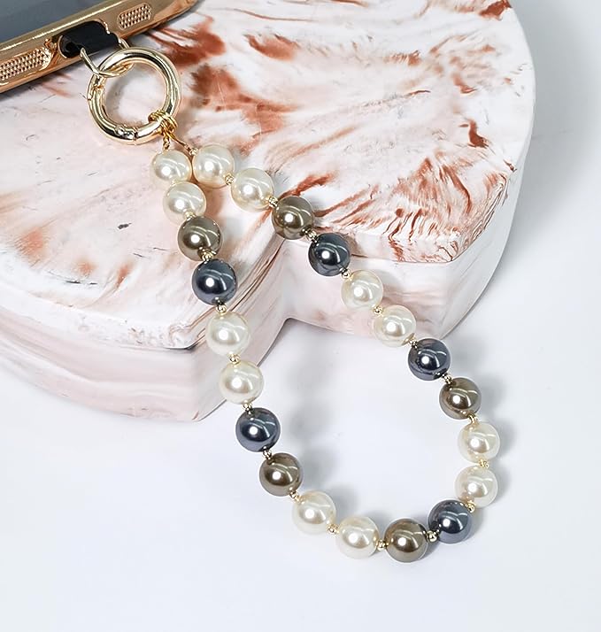 Beaded Phone Wrist Strap Phone Lanyard Pearl Beaded Hand Strap Wristlet Detachable Smartphone Wrist Lanyard (Earth Tone)
