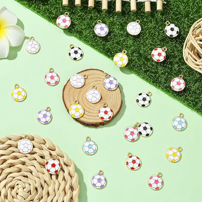 Stiesy 35 Pcs 7 Colors Enamel Football Charms Sport Ball Enamel Pendant Charms for Jewelry Making Crafting DIY Necklace Bracelets Decoration