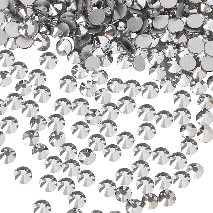 Jollin Glue Fix Flatback Rhinestones Glass Diamantes Gems for Nail Art Crafts Decorations Clothes Shoes(ss20 576pcs,Silver)