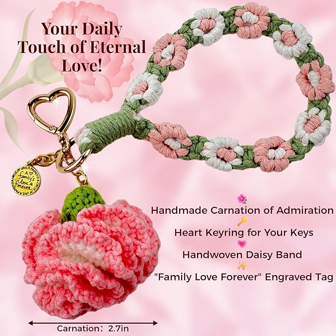Handmade Crochet Keychains with Daisy Wristband - Inspirational Gifts for Women, Graduation, Birthday