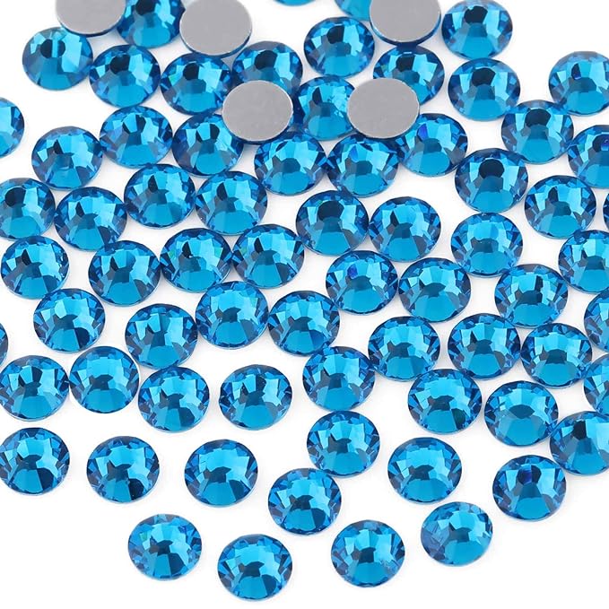 beadsland Flat Back Crystal Rhinestones Round Gems for Nail Art and Craft Glue Fix,Capri Blue (4.6-4.8mm) SS20/1440pcs