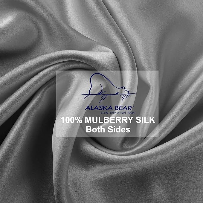 ALASKA BEAR Natural Silk Pillowcase, Hypoallergenic, 19 Momme, 600 Thread Count 100 Percent Mulberry Silk, King Size with Hidden Zipper (1pc, Iron Grey)