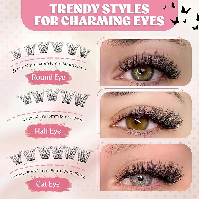 Lovely Goods Co. "Demure" Individual Volume Cluster Lashes, D Curl, Mixed Length 10-18mm, Soft and Comfortable