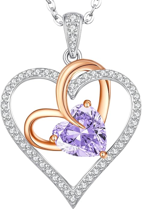 OOBEE Birthstone Necklaces for Women, 925 Sterling Silver Gemstone Fine Love Heart Moissanite Necklace, Ideal Birthday Anniversary Mothers Day Jewelry Gifts for Wife Mom Girlfriend Her