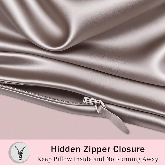 Mulberry Silk Pillow Cases with Zipper, Ultra Smooth Soft Breathable Cooling Pillow Cases for Hot Sleepers, Silk Satin Pillowcase for Hair and Skin, Gifts for Women (Taupe, Standard Size, 1 Pack)