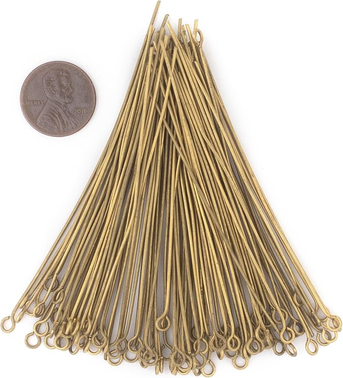 The Bead Chest Brass 21 Gauge 3 Inch Eye Pins (Approx 100 Pieces)