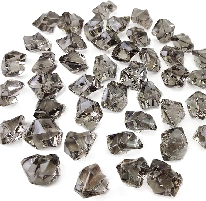 HappyFiller Fall Christmas Decoration 160 Pack Gray Fake Crystal Ice Stone,Acrylic Rocks Gems,Grey Vase Fillers Diamond Cube,Table Scatters,Arts Craft,Wedding Centerpieces,Party Event Decor,Fishbowl