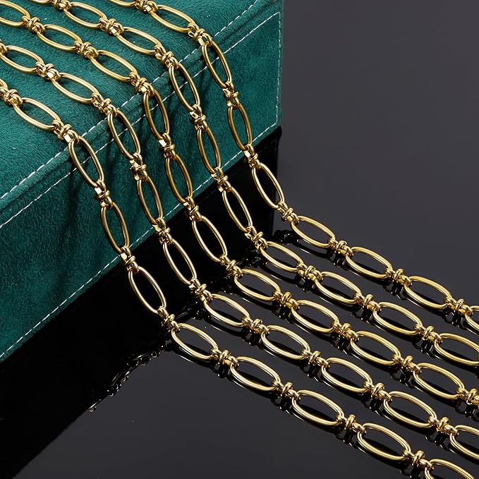 2 Meters Gold Plated Jewelry Making Chain Stainless Steel Long Oval Link Chains Bulk with Jump Rings and Lobster Clasps
