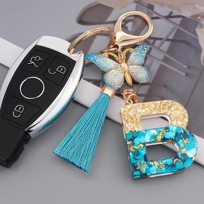 Suweibuke Cute Pink Key Chains for Women Girls, Initial Letter Keychains with Tassel, Charms for Key Purse Handbags Backpacks