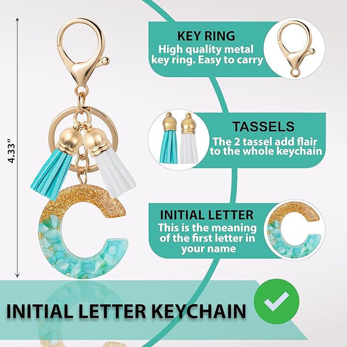 Initial Letter Keychain Cute Resin with 2 PU Tassel, Letter Keychain for Backpack Charms, Initial Keychains for Women