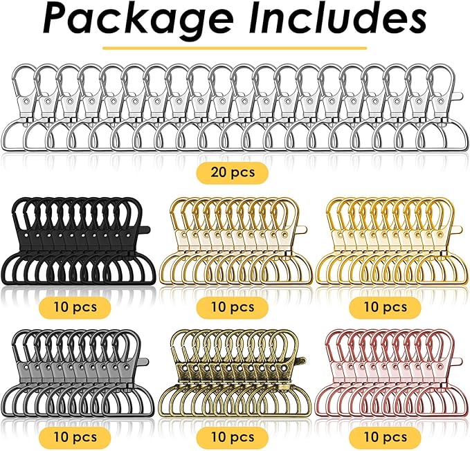 Swivel Clasp Hooks, Anezus 80Pcs Key Chain Clip Hooks, D Ring Clip Lanyard Hardware for Keychain Making, Lanyard Making, Purse Hardware, DIY Craft (1” Inside Width)