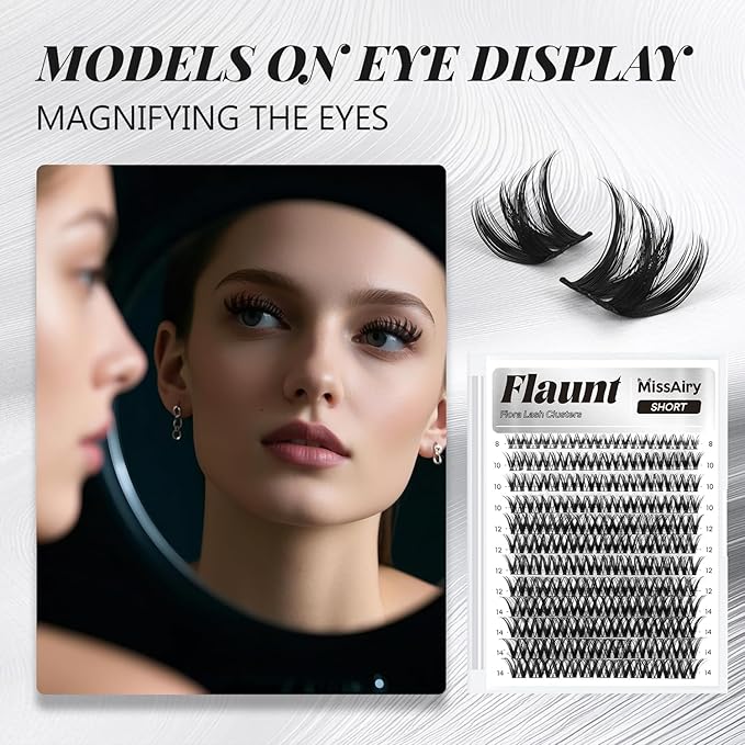 MissAiry Flaunt Lash Clusters Eyelash Extensions Short Lash Clusters 8-14MM Wispy Eyelash Clusters Flora Cluster Lashes D Curly Cluster Eyelash Extensions Natural Lashes(Flaunt 8-14MM)