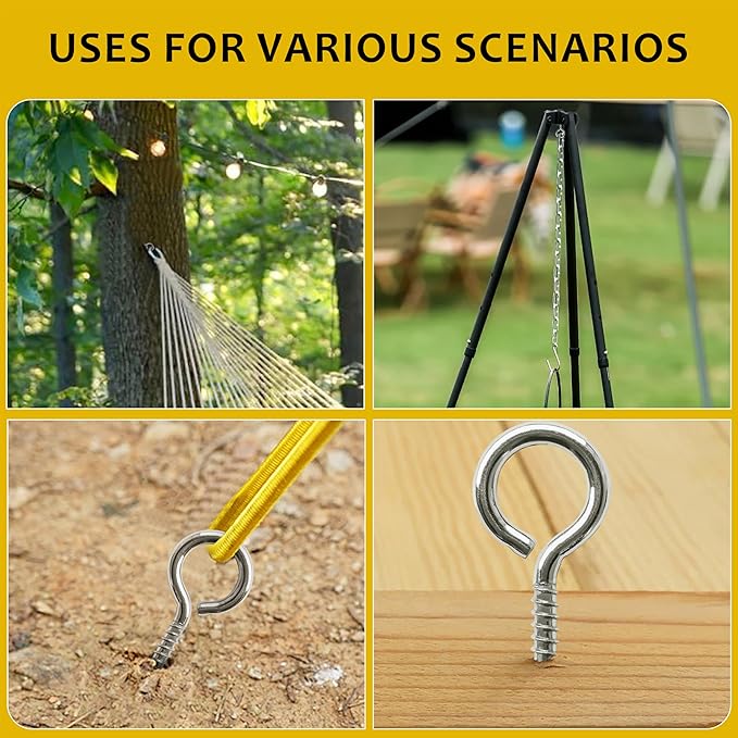 12 Pcs Screws Eye Hooks 2.56 Inch 304 Stainless Steel Heavy Duty Eye Hooks Screw,m5 Screw Eye,Rust and Corrosion Resistant,Load Bearing 200LB,Indoor & Outdoor Use (12)