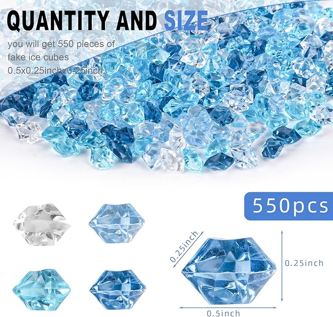 DomeStar 550PCS Mixed Blue Vase Fillers, Acrylic Fake Crushed Ice Rocks Blue Gems Crystals Plastic Diamonds for Vase Fillers Centerpiece Fish Tank Table Scatter Photography Props Display Decoration