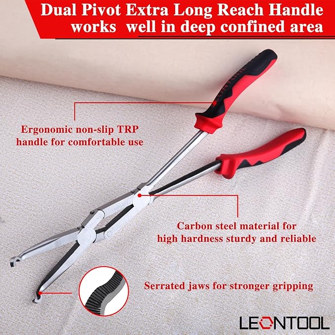 Extra Long Nose Hose Grip Pliers 13" Spark Plug Pliers Long Reach XL Pivot Ring Nose Plier Hose Removal Plier with Serrated Jaw Spark Plug Boot Puller for Hard to Reach Narrow Spaces,Small