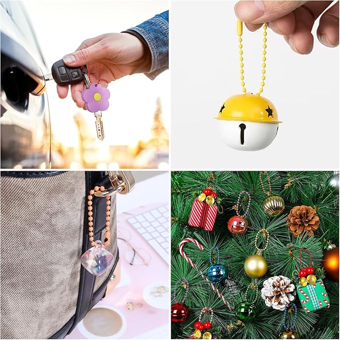 Lemonkey 100Pcs Ball Beads Chains Bulk,Orange Keychains Rings Metal Chains,4 Inch Dog Tag Metal Small Chains with Connectors for Hanging Decoration