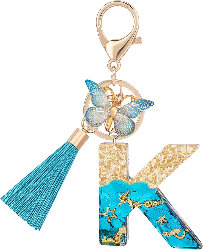 Suweibuke Cute Pink Key Chains for Women Girls, Initial Letter Keychains with Tassel, Charms for Key Purse Handbags Backpacks