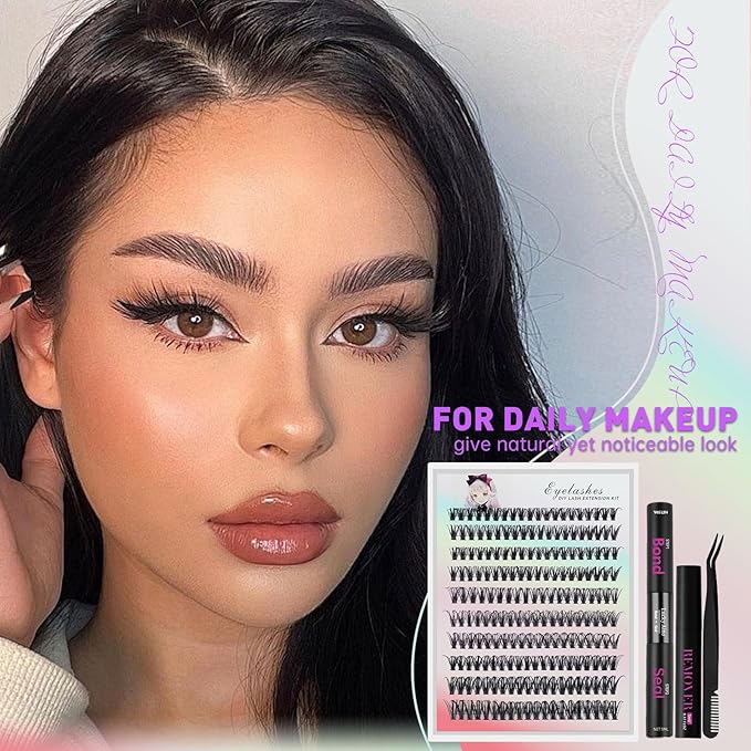 Lash Clusters Kit 10-16mm Natural Volume Lashes with Soft Fibre Thin Band, 200PCS Wispy Eyelash Clusters for Gentle Bonding & Beginner Friendly, DIY Individual Lashes