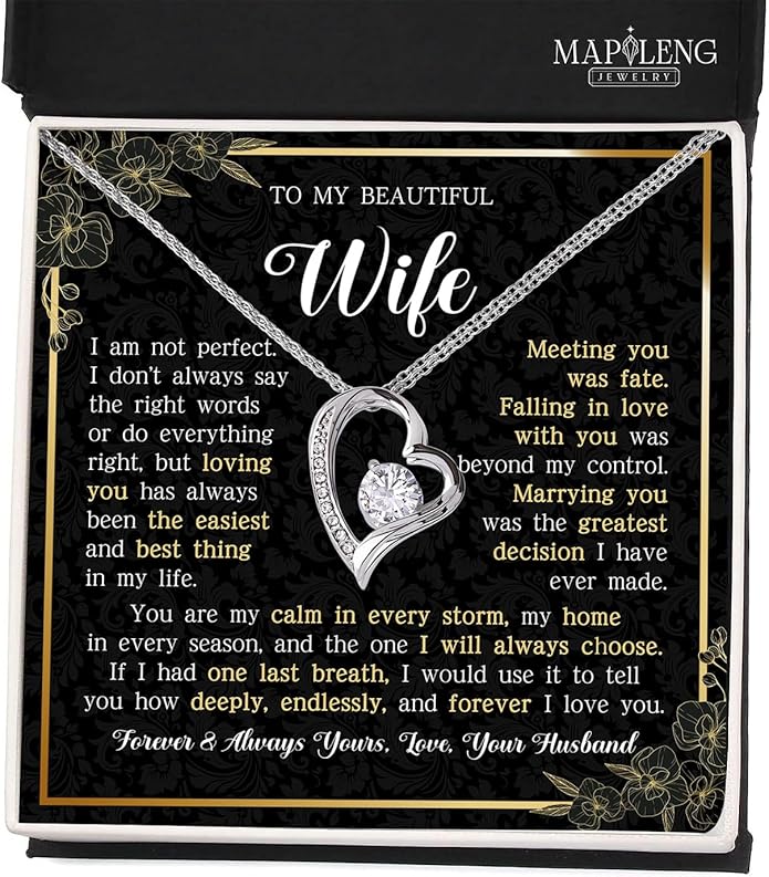 Mapileng To My Wife – Love Knot Necklace from Husband with Heartfelt Message Card & Elegant Luxury Gift Box, A Meaningful Romantic Jewelry Gift for Anniversary, Birthday, Wedding, Christmas