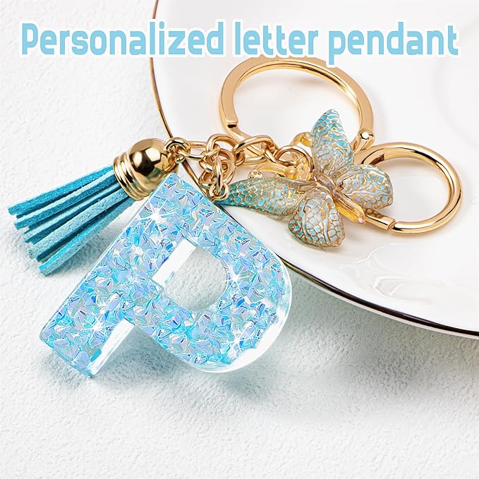 Initial letter Keychains for Women Girls Tassel Butterfly Cute Keychain for Wallet Backpack charm