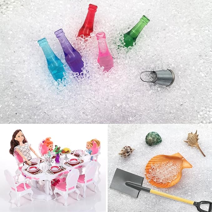 Fakes Ice Cubes, Tiny Fake Ice, Assorted Acrylic Ice Rocks 3 mm 0.98 Pound Clear, Plastic Ice Cubes Miniatures Dollhouse Accessories 440g