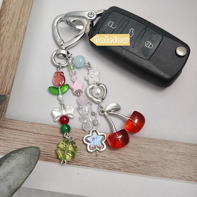 Keychain Bag Accessories Cute Cherry Strawberry Flower Keychains Accessories Decor for Keys Bags Purses Gift