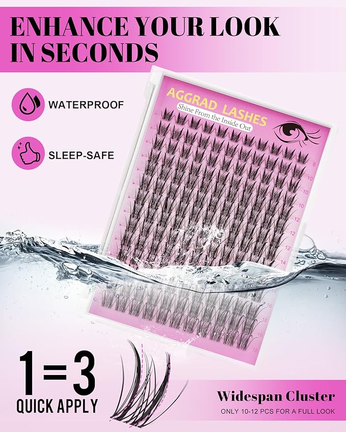 Aphrodite Lash Clusters Kit Wispy Natural 8-18mm Eyelashes Cluster Extension Kit C Curl Spiky Lashes Individual DIY False Lash Extension Kit with Lash Bond and Seal, Thin Invisible Lash Band