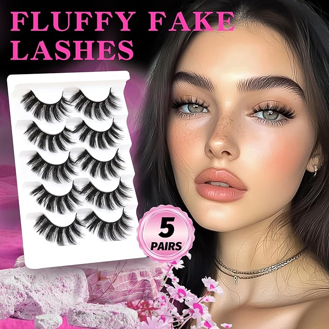 Veleasha Lashes Spiky False Eyelashes 100% Handmade Eyelashes Fluffy Fake Lashes Volume Fake Eyelashes Dramatic Look 5 Pairs Pack (3D07)