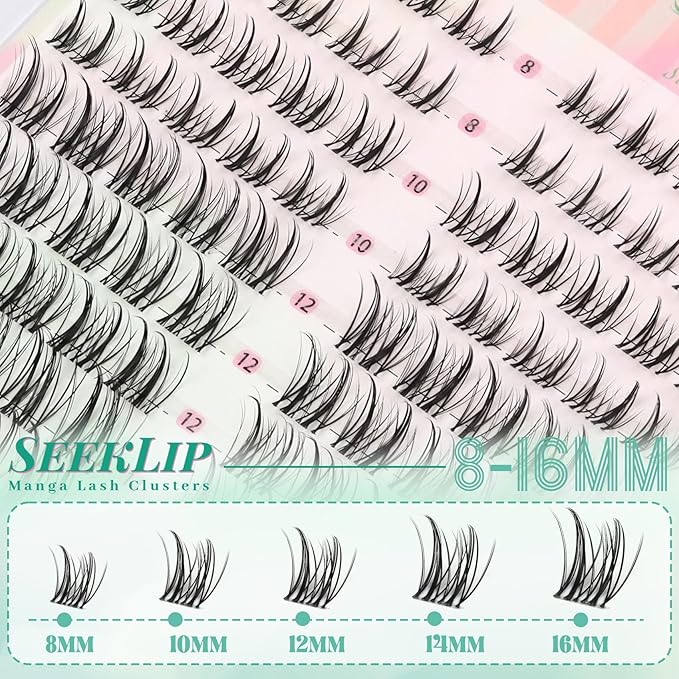 Lash Clusters Manga Individual Deer Lashes with Clear Band Spiky Natural C Curl 120PCS 8-16MM Mixed Eyelash Extensions for DIY Doe Eyed Japan Korean Anime Eyelash Clusters at Home (Thorns)