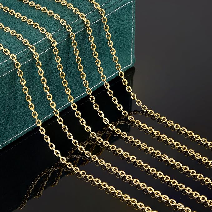 UMAOKANG 16.4 Feet Gold Plated Chains for Jewelry Making Stainless Steel Cable Jewelry Chain Roll with Jewelry Findings