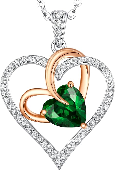 OOBEE Birthstone Necklaces for Women, 925 Sterling Silver Gemstone Fine Love Heart Moissanite Necklace, Ideal Birthday Anniversary Mothers Day Jewelry Gifts for Wife Mom Girlfriend Her