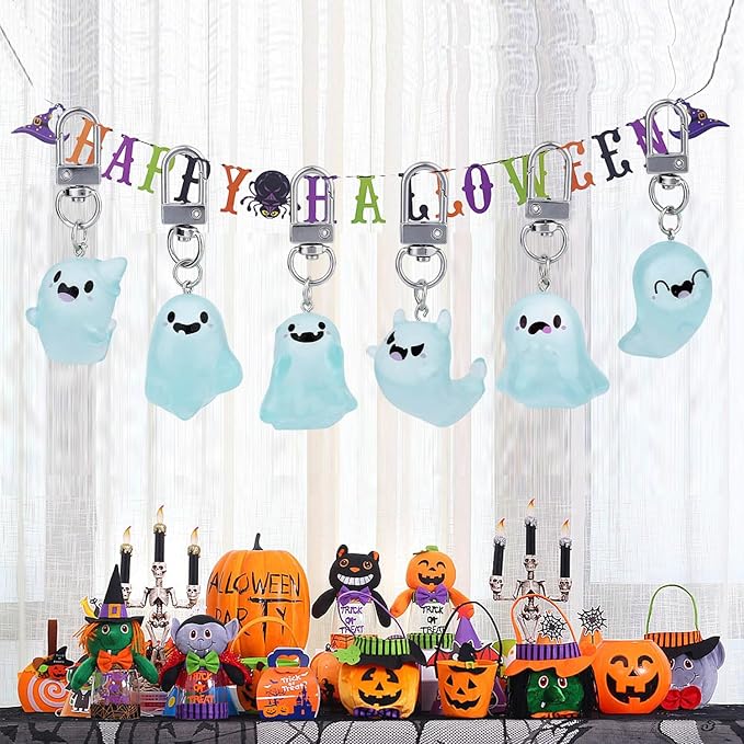 Halloween Funny Keychain, Cute Ghost Pendant Keyrings for Men, Unique Cool Gifts for Women Teens Couples Friends