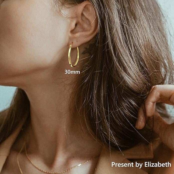 Hayoso 18K Gold Plated Hoop Earrings - 925 Sterling Silver Hoop Earrings Womens Hypoallergenic Hoops | Square Tube Hoop Earrings for Women 15mm/20mm/30mm/40mm