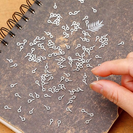AUGSUN Eye Screws,700 Pcs Silver Screw Eye Pins 8 x 4 mm Mini Eye Hooks Screw for Crafts DIY Projects and Cork Top Bottles
