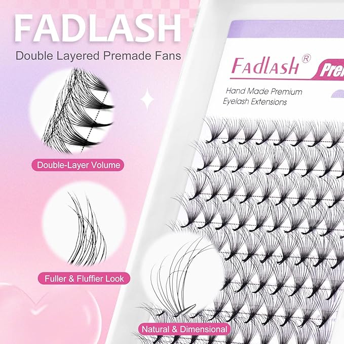 FADLASH Premade Lash Fans Double Layers Fluffy Premade Fans Eyelash Extensions 0.07 Thickness C Curl 10D Volume Lashes Premade Easy Fan Lashes (10D-0.07-C, 8-14mm Mix)
