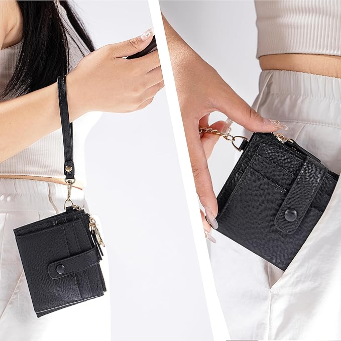 Keychain Wallet Wristlet Small Credit Card Holder Bracelet Key Chain Purse Bangle Tassel Beads Key Rings for Women