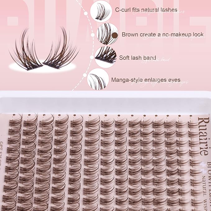 Brown Lash Clusters Invisible Band Eyelash Clusters Manga Cluster Lashes Natural Lashes Clusters C Curly 8-16mm Wispy Cluster Eyelash Extensions 168pcs DIY Individual Lashes by Ruairie