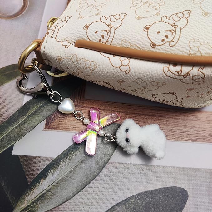 Cute Dog Keychain Fuzzy Dog Puppy Decor Keychain Aesthetic Y2K Bag Charms Stylish Dog Pendant Keychains Accessories