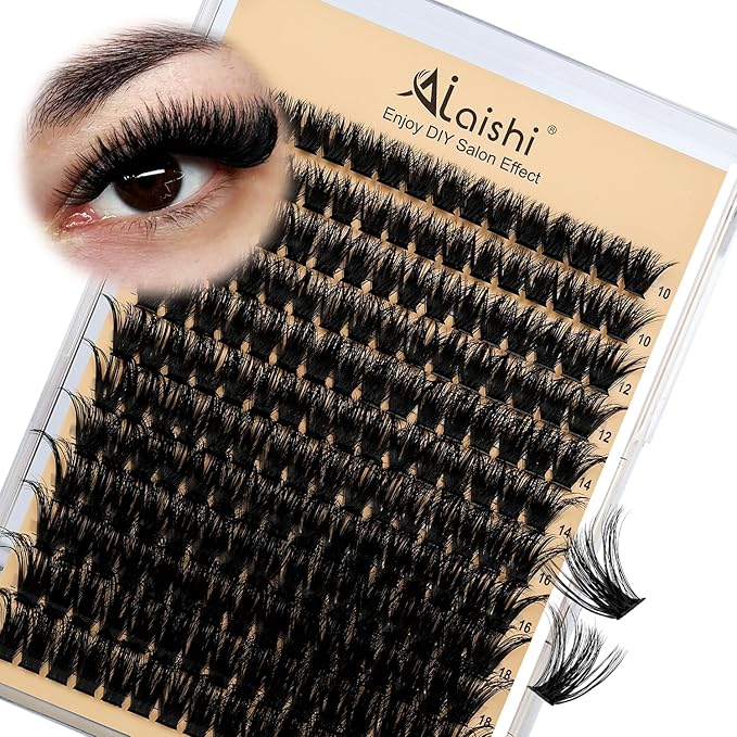 AILAISHI Lash Clusters Kit, DIY Cluster Eyelash Extensions 10‑20mm, 100D, 192pcs Fluffy D Curl Natural Lashes–Fake Cat Eye Individual Clusters