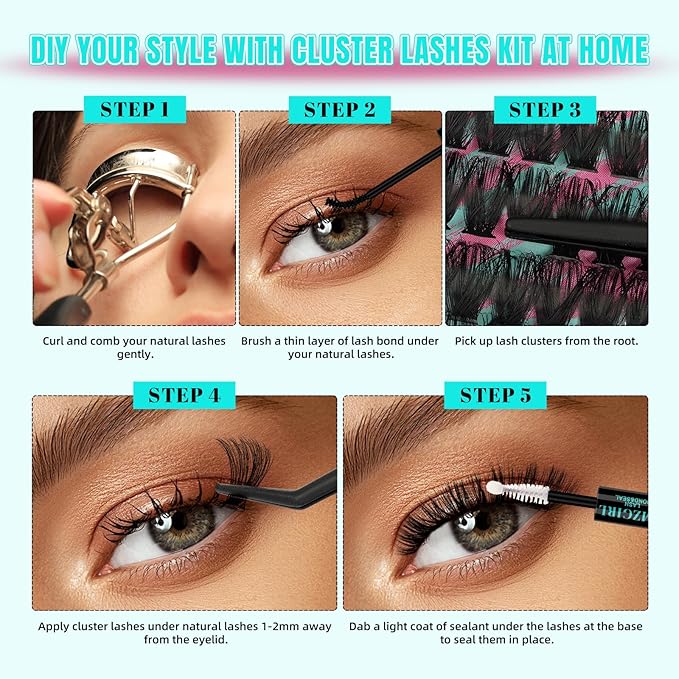 Lash Clusters Kit 320Pcs 60D 80D DIY Individual Lashes Extension Kit Lash Bond And Seal Lash Remover For Eyelashes Extensions Lash Applicator Tool For False Eyelash Cluster Kit At Home(D-Mix10-16mm)