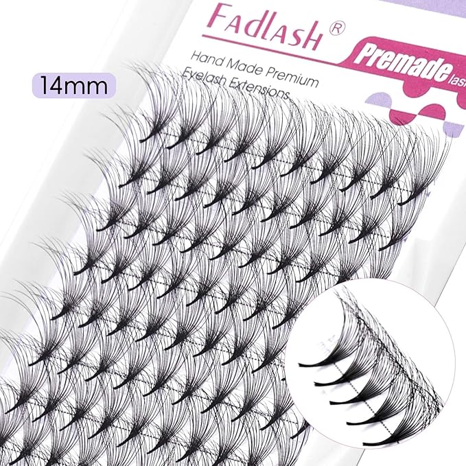 FADLASH Premade Lash Fans Double Layers Fluffy Premade Fans Eyelash Extensions 0.07 Thickness D Curl 10D Volume Lashes Premade Easy Fan Lashes (10D-0.07-D, 14mm)